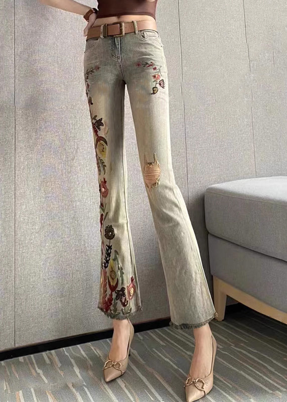 Fashion Embroidered Pockets Denim Flare Bottoms Fall WP056