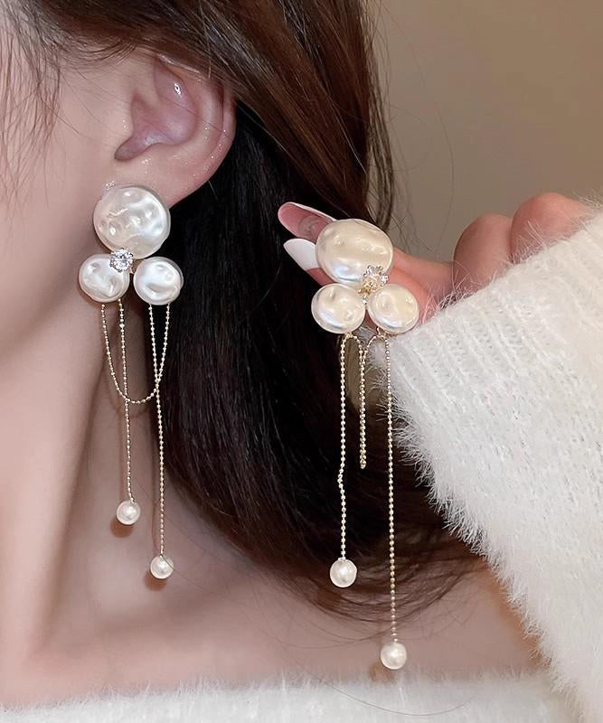 Alloy Earrings Pear Fashion Floral Tassel Drop Gold