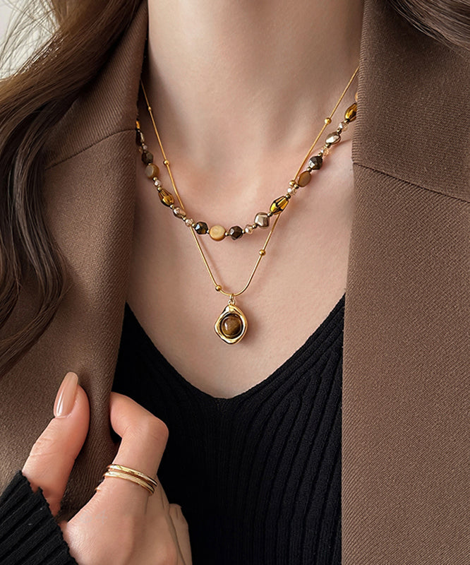 Fashion Copper Tiger Pendant Gold Eye Beading Overgild Stone