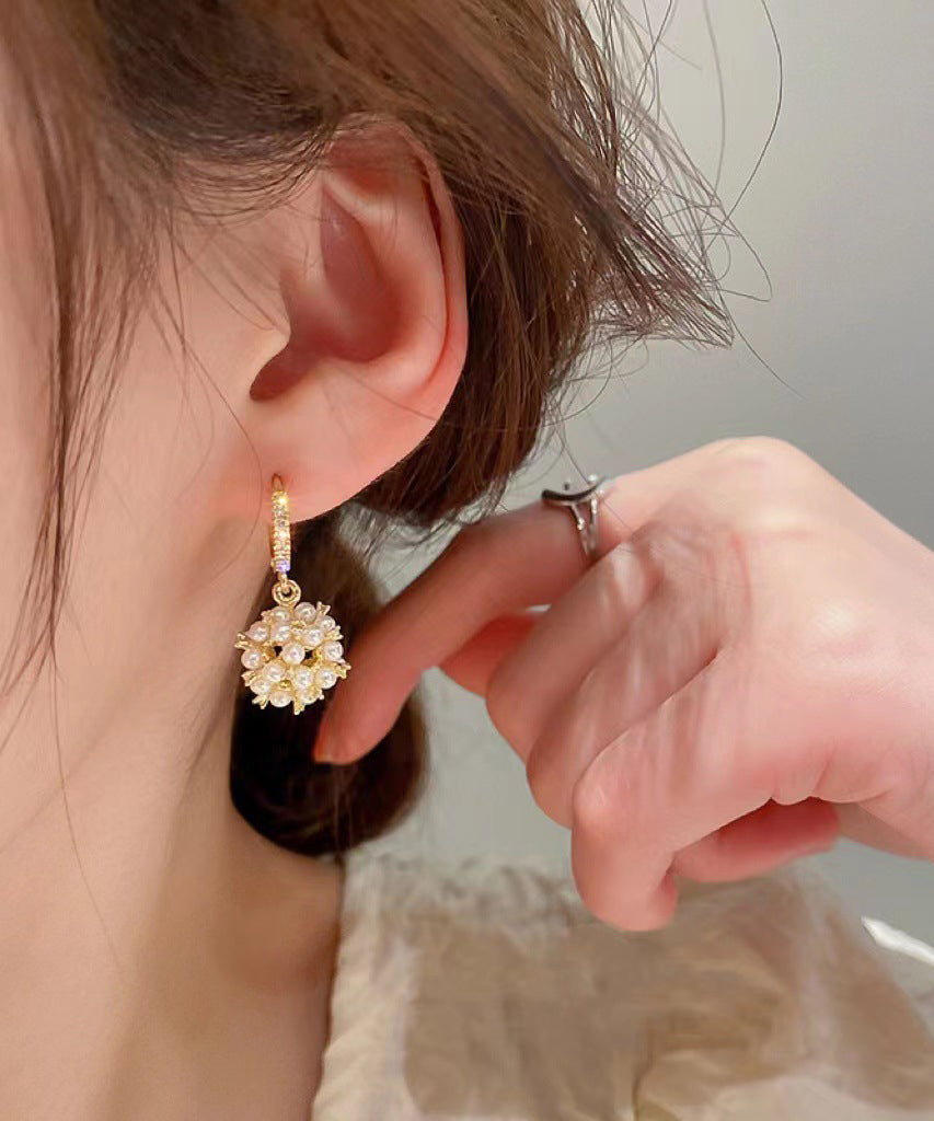 Pearl Gold Overgild Drop Earrings Fashion Zircon Spherical Copper