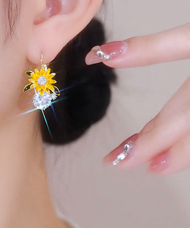 Zircon Overgild Drop Copper Gold Fashion Earrings Sunflower