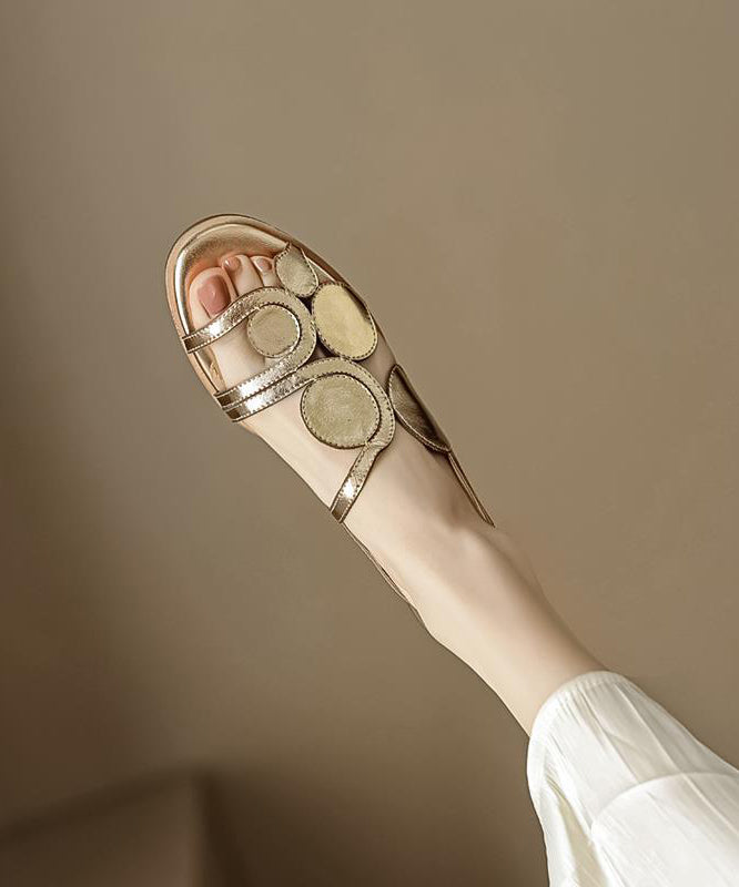 Fashion Gold Splicing Hollow Sheepskin Out Flat Sandals