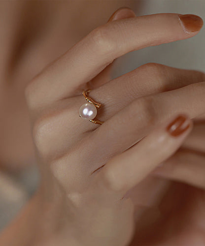 Silver Rings Pearl Open Gold Sterling Fashion Alloy