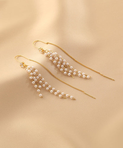 Fashion Gold Sterling Silver Alloy Pearl Tassel Drop Earrings QZ011