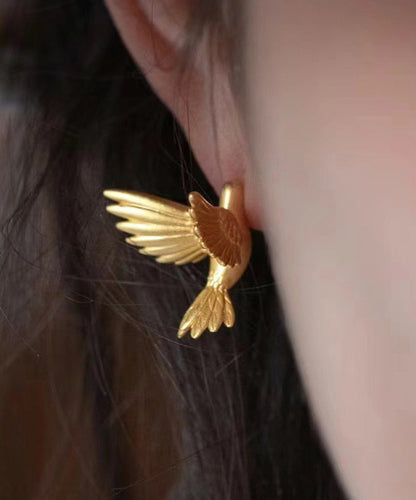 Stud Fashion Bird Flying Gold Earrings Overgild Sterling Silver