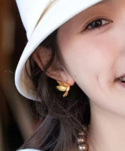 Stud Fashion Bird Flying Gold Earrings Overgild Sterling Silver