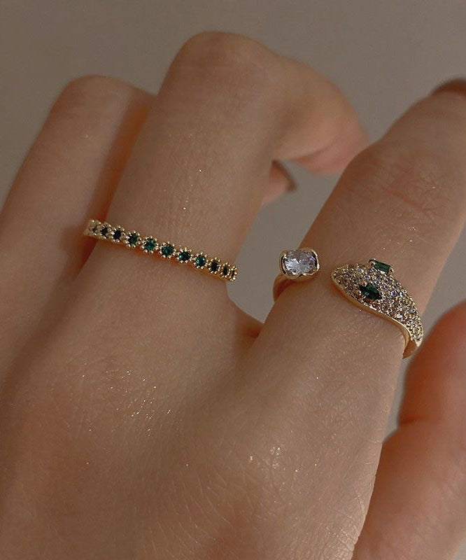 Fashion Gem Silver Stone Rings Sterling Zircon Overgild Gold Open