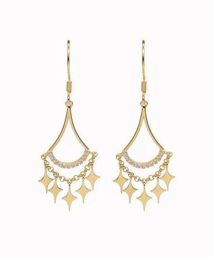 Fashion Gold Sterling Silver Overgild Zircon Star Tassel Drop Earrings QQ030