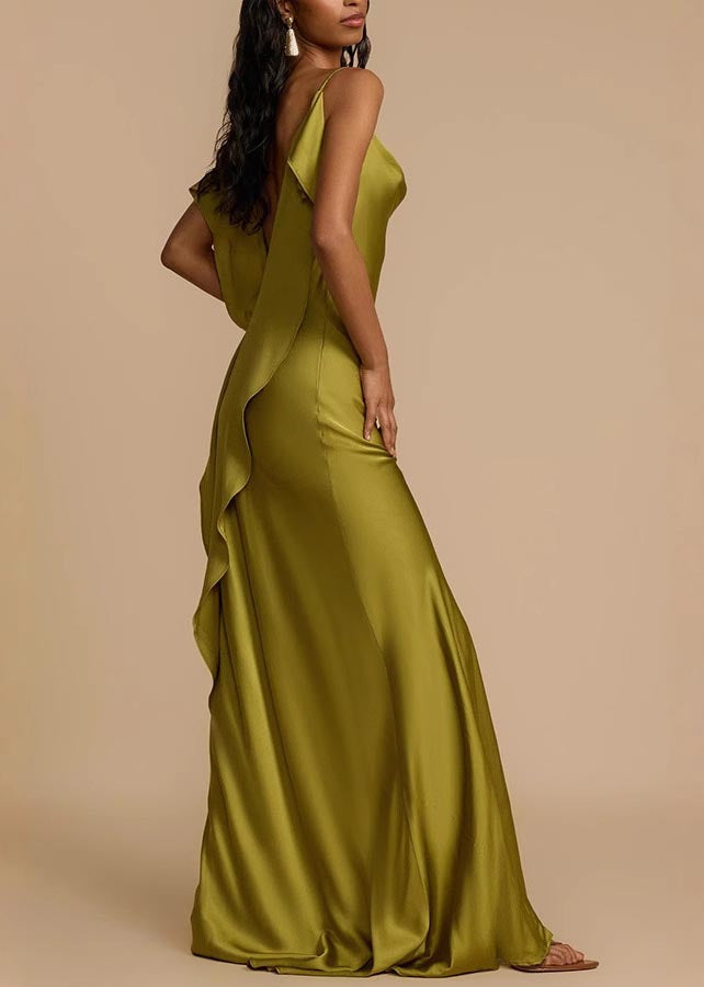 Fashion Silk Backless Green Side Cami Summer Dress Open