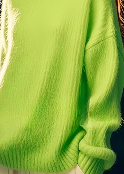 Fashion Green Hign Neck Patchwork Knit Sweater Tops Spring YY024