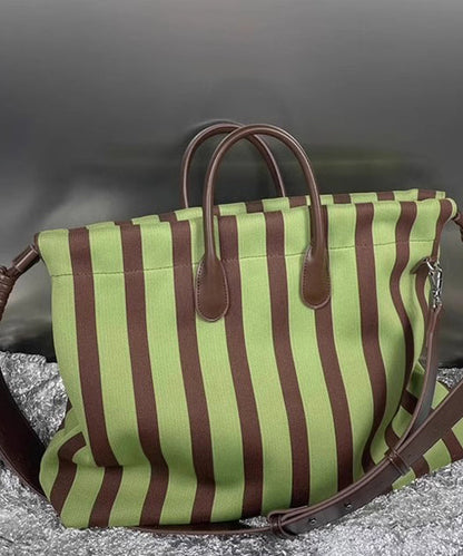 Green Faux Leather Fashion Bags Shoulder Capacity Striped Large