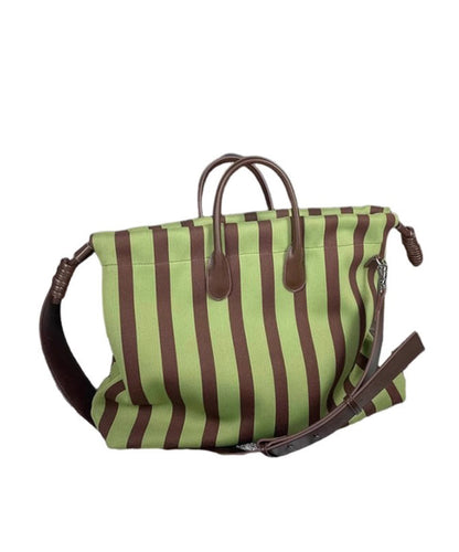 Green Faux Leather Fashion Bags Shoulder Capacity Striped Large