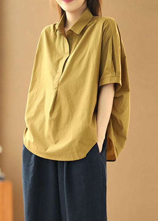 Cotton Patchwork Summer Pan Collar Peter Fashion Khaki Shirts