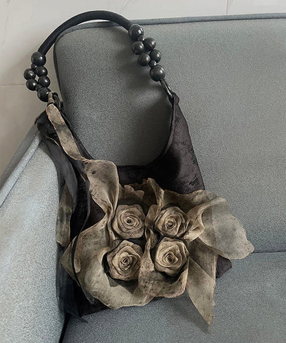 Modische Handtasche aus Baumwolle in Khaki mit Batikmuster und Blumenmuster QF010