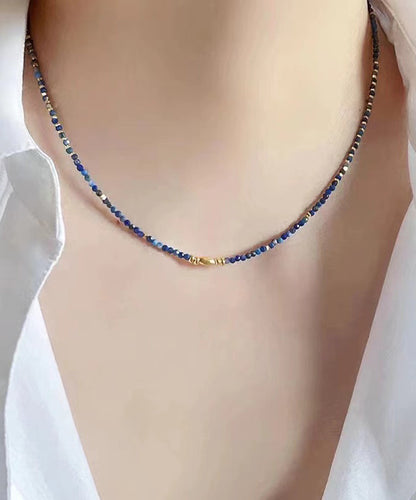 Fashion Klein Blue Sterling Silver Overgild Bluestone Beading Two Piece Set Pendant Necklace PO045