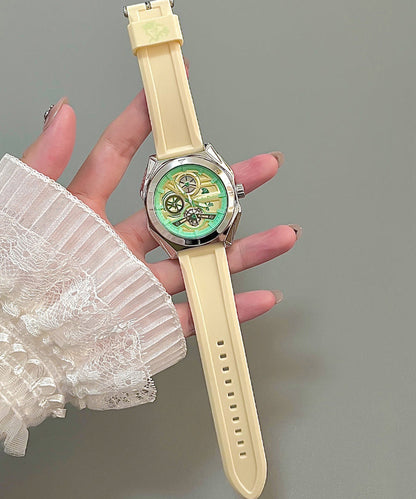 Fashion Rubber Green Out Quartz Light Silicone Hollow Movement