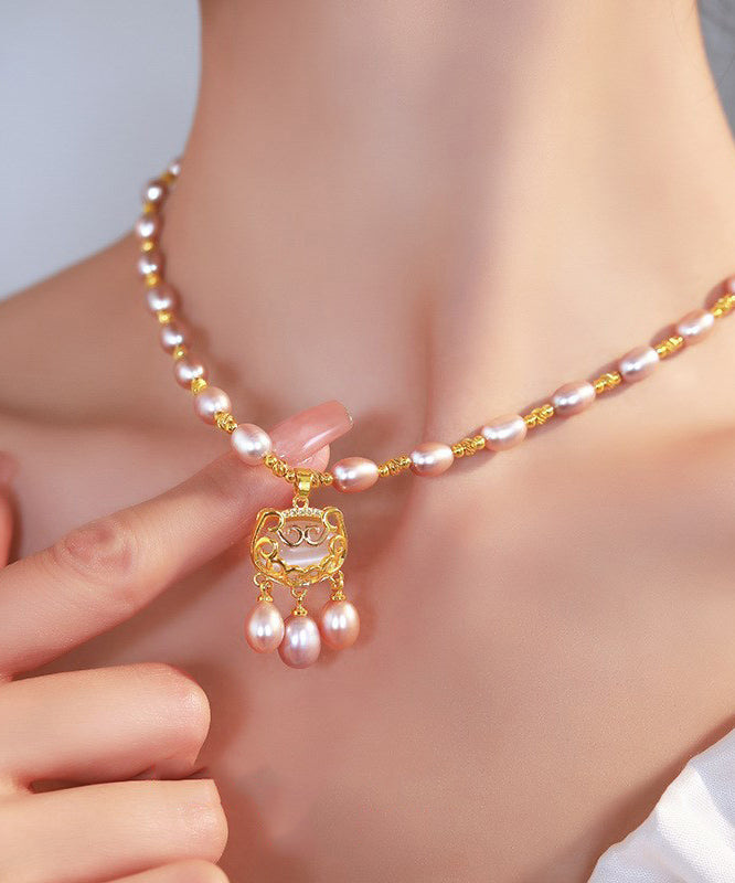 Light Purple Lock Safe Overgild Sterling Silver Fashion Pearl