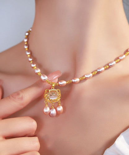 Light Purple Lock Safe Overgild Sterling Silver Fashion Pearl