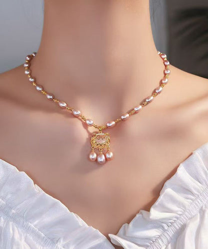Light Purple Lock Safe Overgild Sterling Silver Fashion Pearl