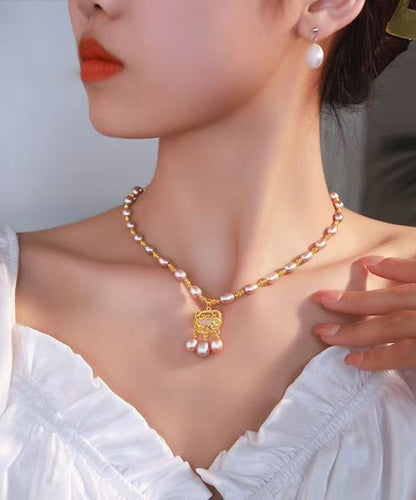 Light Purple Lock Safe Overgild Sterling Silver Fashion Pearl