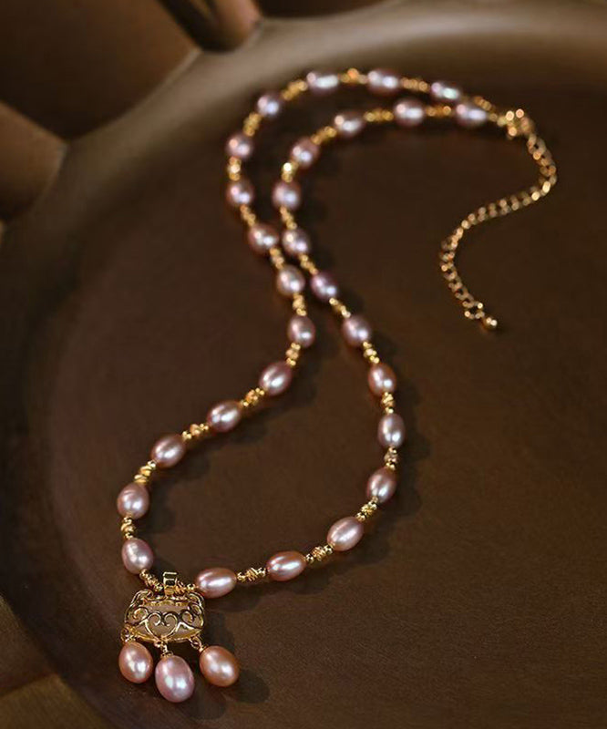 Light Purple Lock Safe Overgild Sterling Silver Fashion Pearl