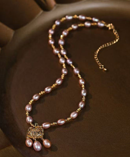 Light Purple Lock Safe Overgild Sterling Silver Fashion Pearl