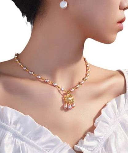 Light Purple Lock Safe Overgild Sterling Silver Fashion Pearl