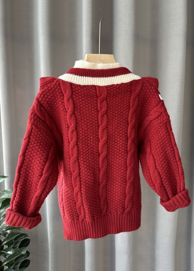 Fashion Mulberry Turtleneck Patchwork Fake Two Pieces Cotton Knit Kids Sweater Winter WL043