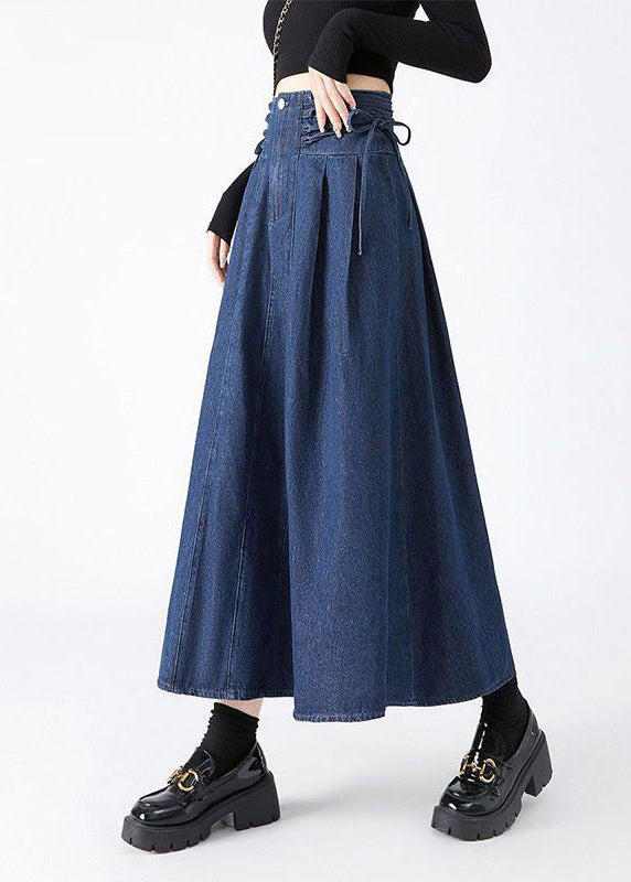 Maxi Spring Skirts Navy Fashion Patchwork Tie Waist Denim