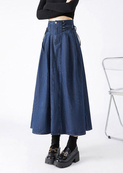 Maxi Spring Skirts Navy Fashion Patchwork Tie Waist Denim