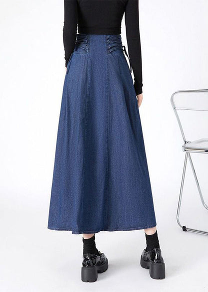 Maxi Spring Skirts Navy Fashion Patchwork Tie Waist Denim