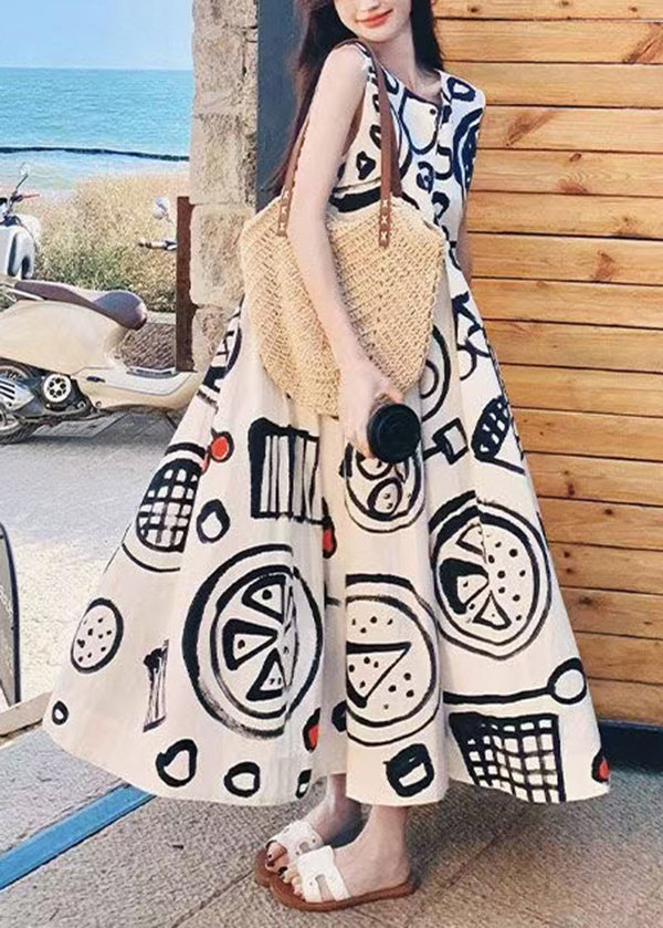 Graffiti Dress Neck O Fashion Sleeveless Cotton Print Long