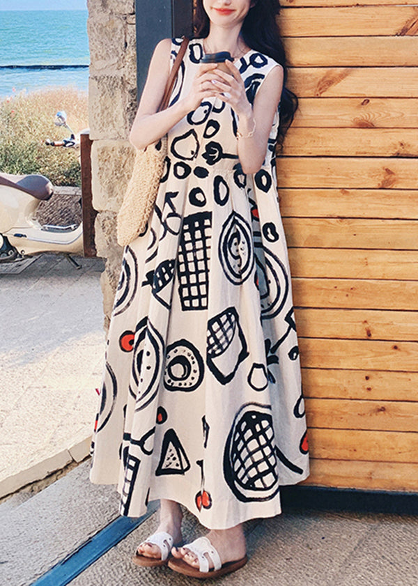 Graffiti Dress Neck O Fashion Sleeveless Cotton Print Long