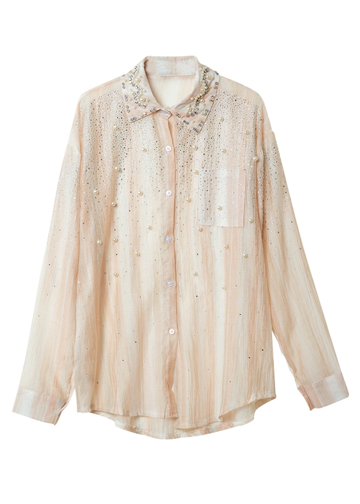 Mode Orange Peter Pan Kragen Nagel Perle Zirkon Chiffon Shirts Herbst TR005