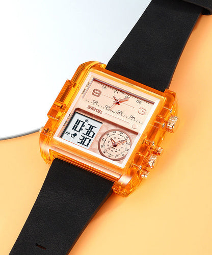 Montre électronique étanche lumineuse en acier inoxydable orange avec cristal saphir QU001