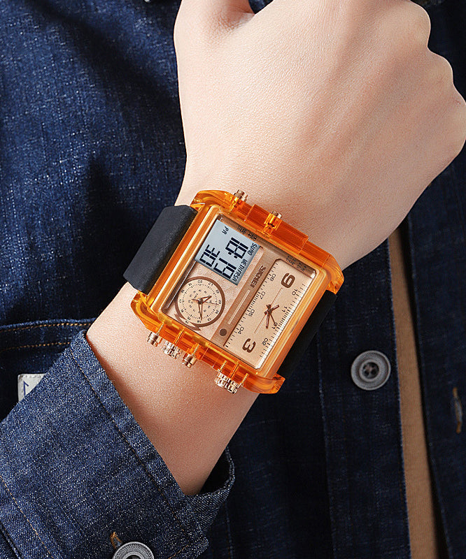 Montre électronique étanche lumineuse en acier inoxydable orange avec cristal saphir QU001