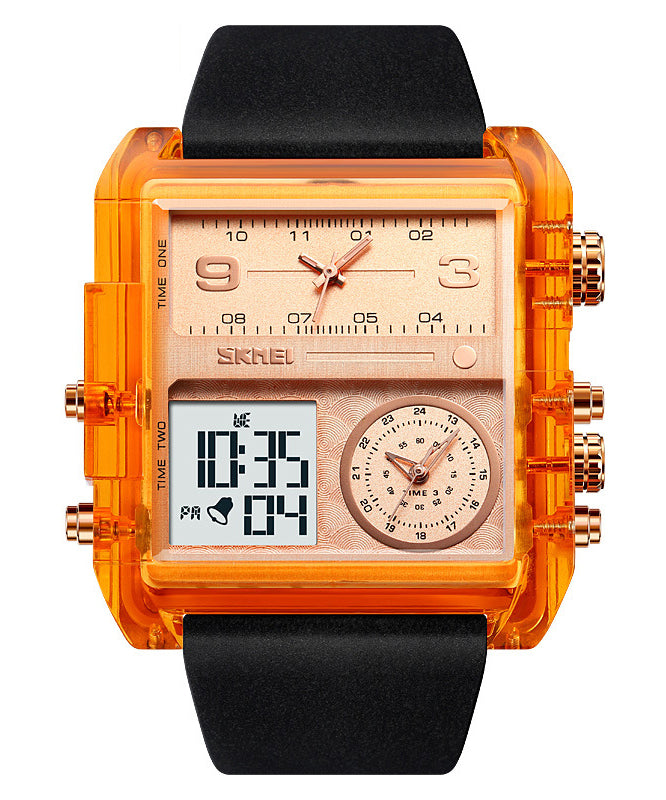 Montre électronique étanche lumineuse en acier inoxydable orange avec cristal saphir QU001