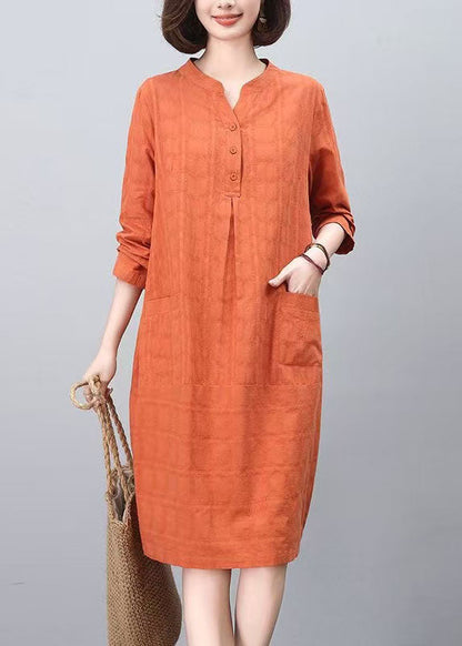Cotton Collar Orange Dresses Mid Stand Fashion Spring