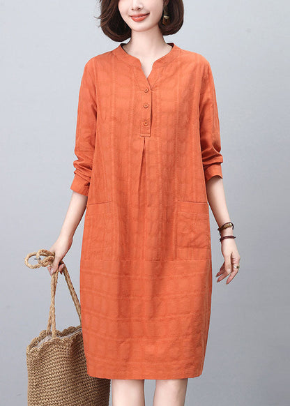 Cotton Collar Orange Dresses Mid Stand Fashion Spring
