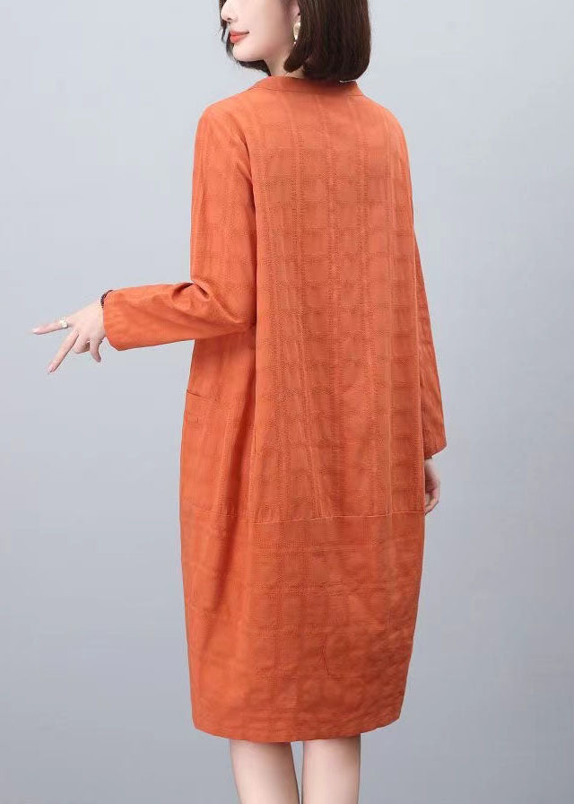 Cotton Collar Orange Dresses Mid Stand Fashion Spring