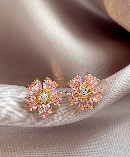 Fashion Pink Copper Alloy Zircon Floral Stud Earrings WH029