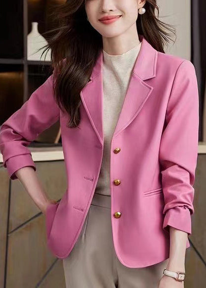 Fashion Pink Notched Metal Buttons Jackets Spring YJ033