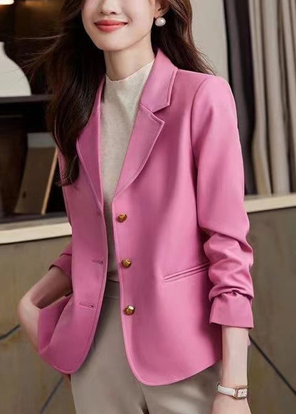 Fashion Pink Notched Metal Buttons Jackets Spring YJ033