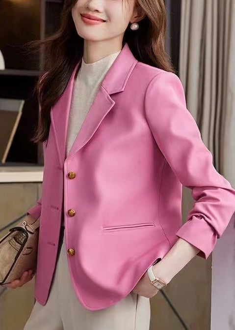 Fashion Pink Notched Metal Buttons Jackets Spring YJ033