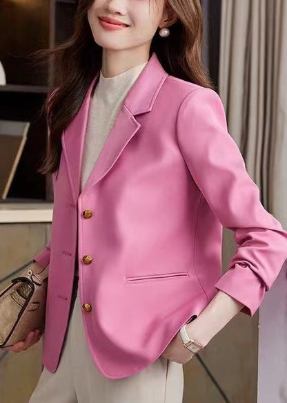 Fashion Pink Notched Metal Buttons Jackets Spring YJ033