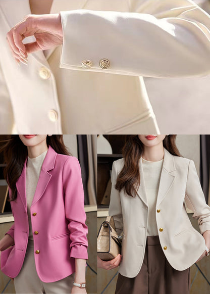 Fashion Pink Notched Metal Buttons Jackets Spring YJ033