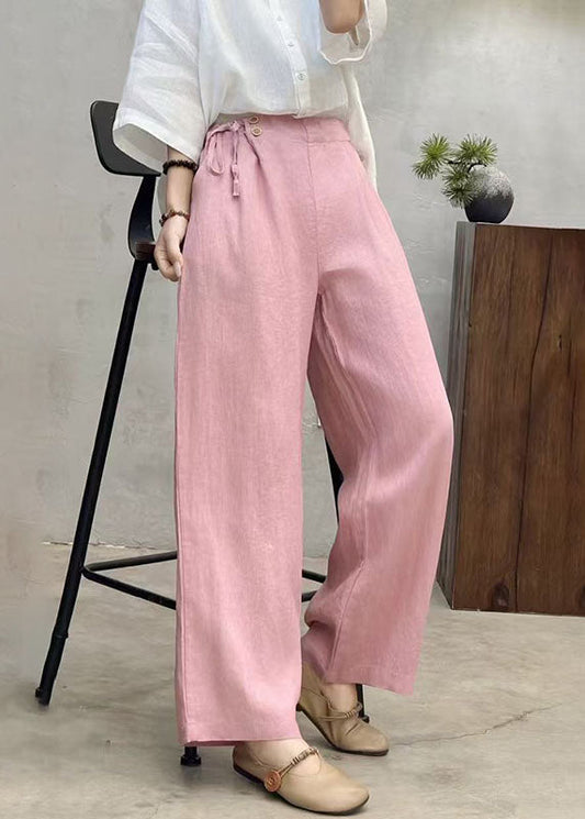 Fashion Pink Pants Linen Waist Summer Side Tie