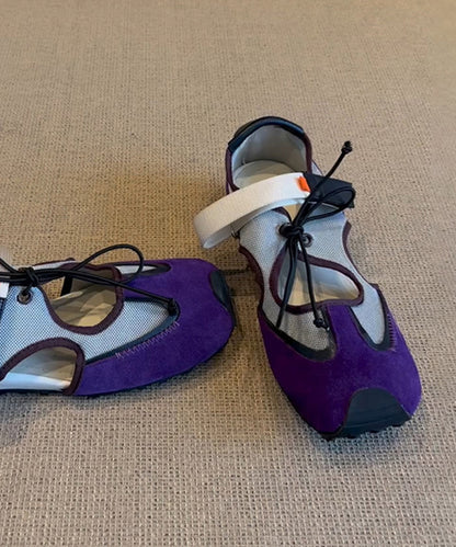 Shoes Hollow Fashion Splicing Women Up Flat Out For Purple Lace