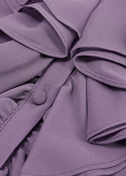Shirt Purple Bracelet Ruffled Sleeve Fashion Chiffon Solid