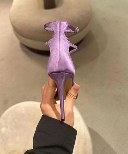 Sandals Purple Toe Fashion Satin Stiletto Peep Splicing